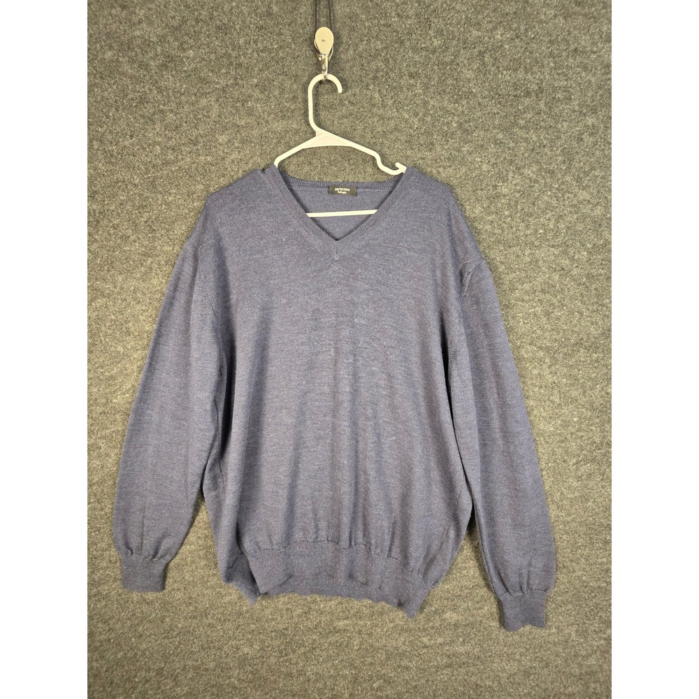 Saraceno Bellagio Mens V Neck Sweater L Blue Virgin Wool Long Sleeve Pullover